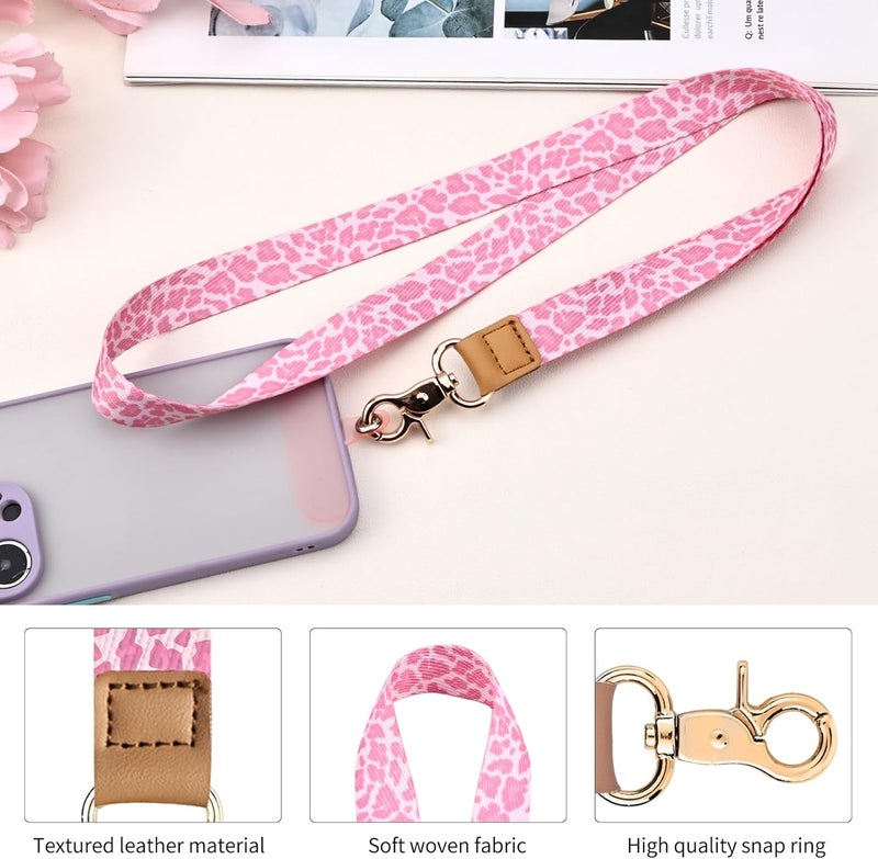 Knagsfa Lanyards for Keys, Neck Lanyards for ID Badges with Metal Hook, Cute Keychain Lanyard for Women, Hot Pink Leopard - Image 3